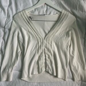Ricki's White V-Neck Ruffle-Front Sweater